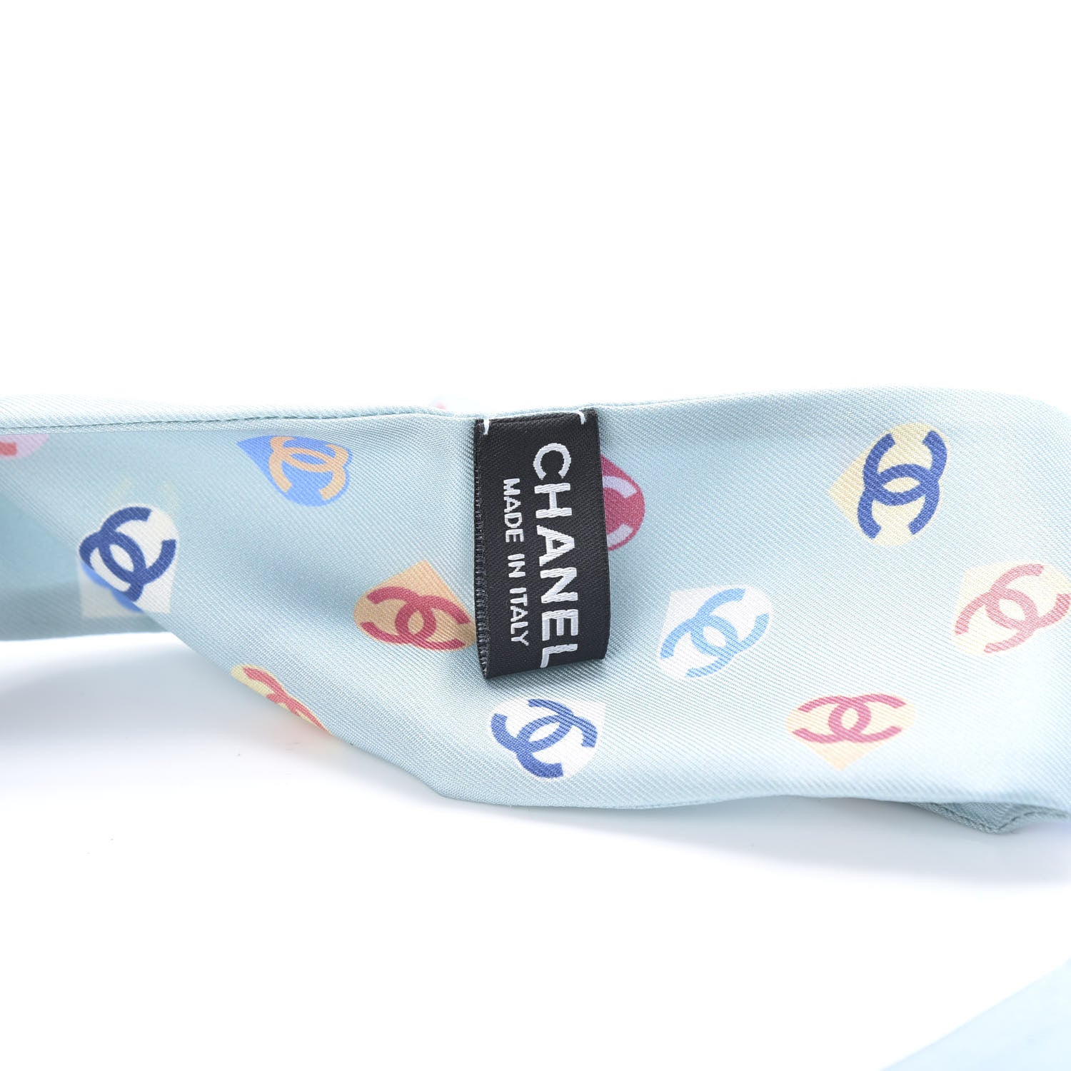 Chanel Silk Heart CC Slim Bandeau Scarf Light Blue 2 of 3