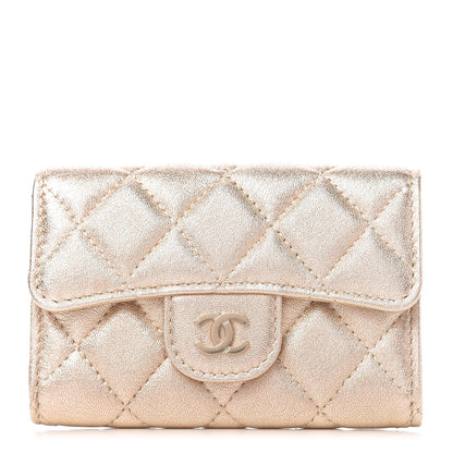 Chanel Metallic Lambskin Quilted Flap Card Holder Wallet Gold 1 of 9