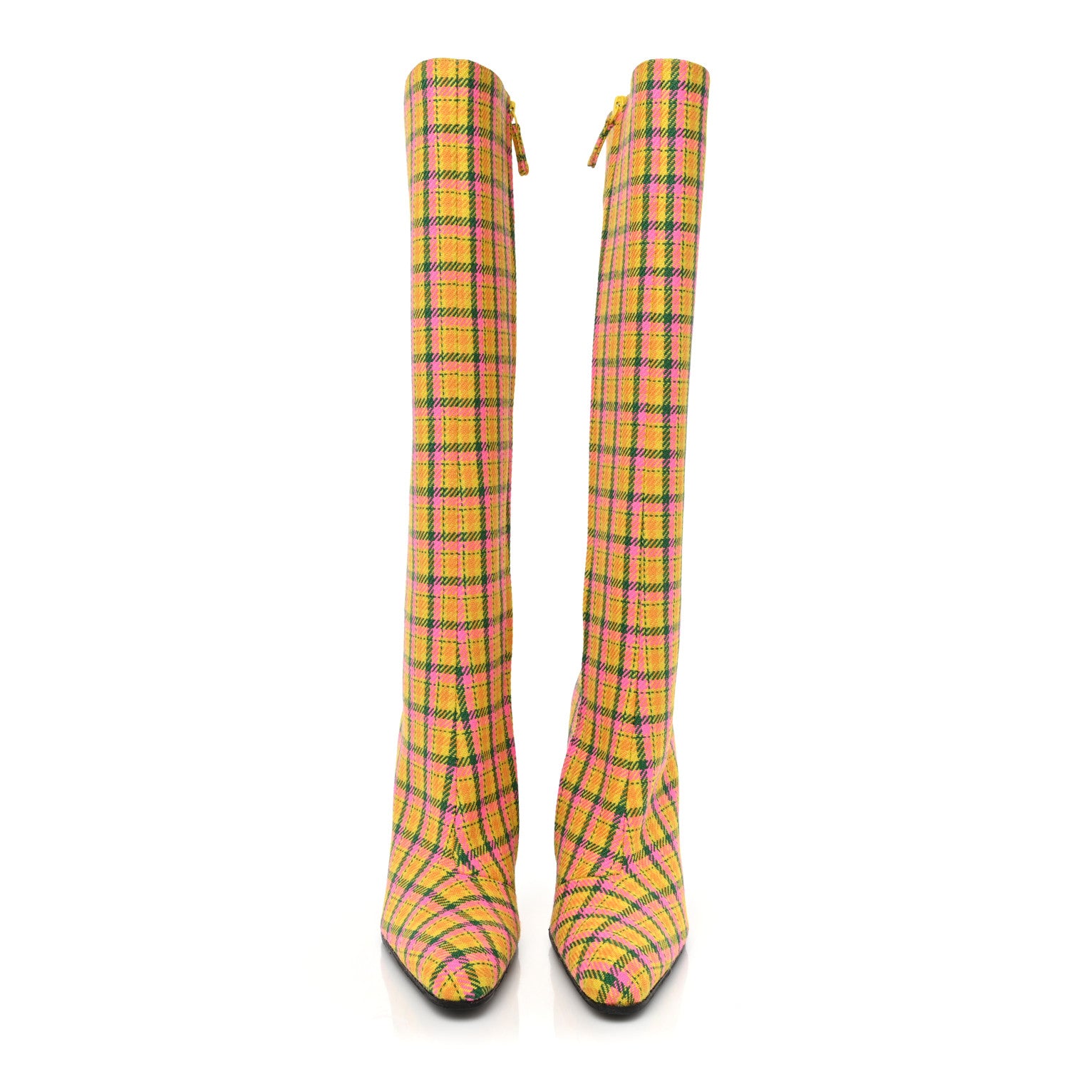 Balenciaga Wool Check Knee High Boots 38 Jaune Rose Fluo 2 of 9