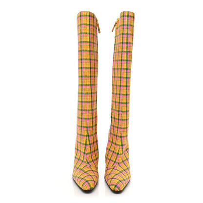 Balenciaga Wool Check Knee High Boots 38 Jaune Rose Fluo 2 of 9