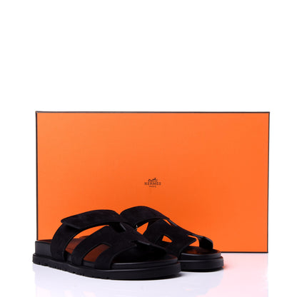 Hermes Suede Goatskin Womens Chypre Sandals 36 Black 9 of 9