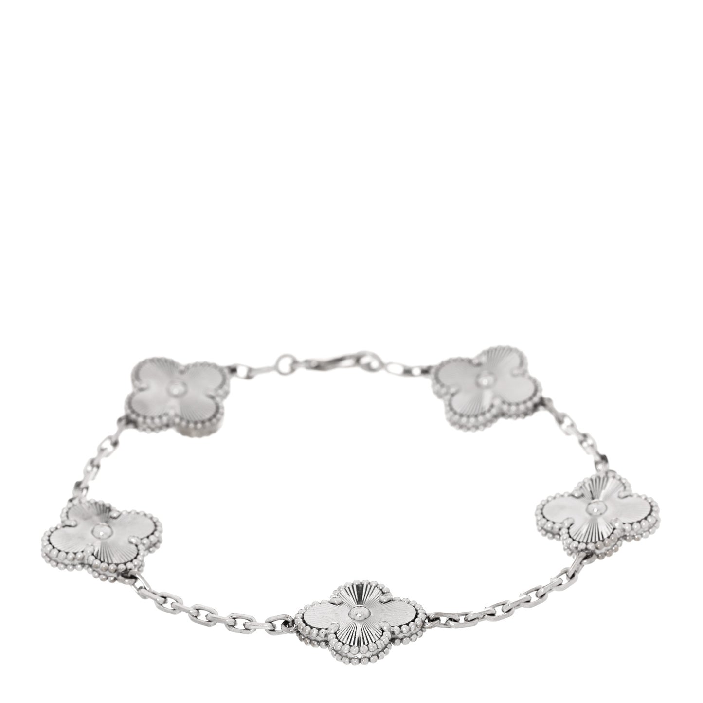 18K White Gold 5 Motifs Guilloche Vintage Alhambra Bracelet