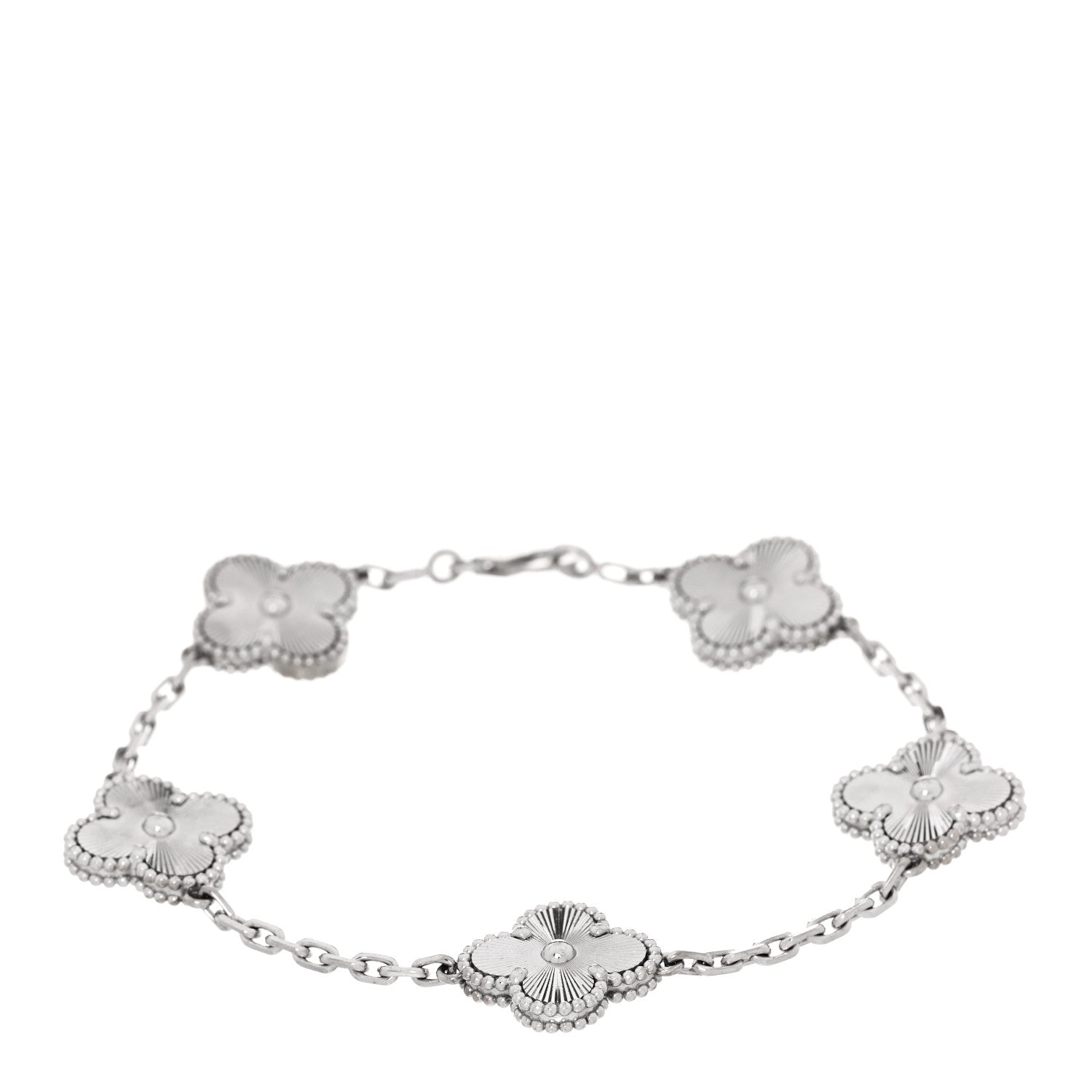 Van Cleef & Arpels 18K White Gold 5 Motifs Guilloche Vintage Alhambra Bracelet 1 of 5