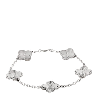 Van Cleef & Arpels 18K White Gold 5 Motifs Guilloche Vintage Alhambra Bracelet 1 of 5