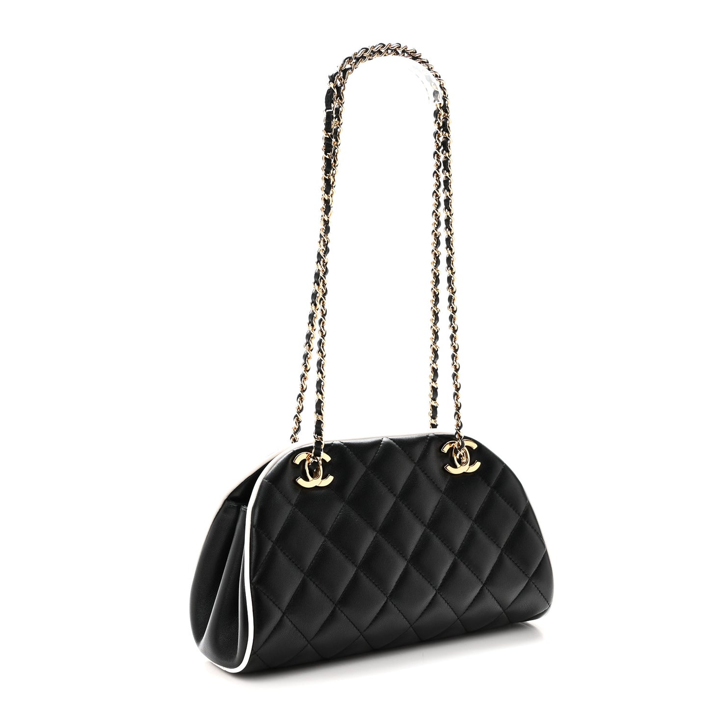 Lambskin Quilted Clutch With Chain Black White