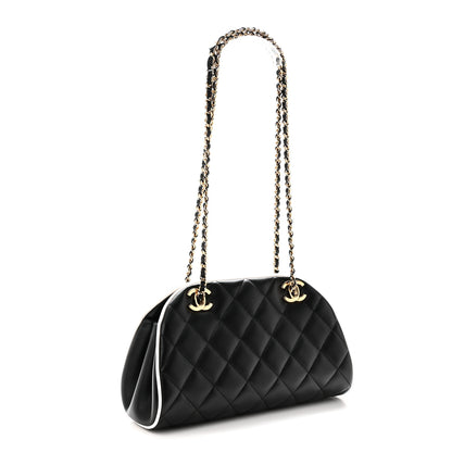 Chanel Lambskin Quilted Clutch With Chain Black White 3 of 11