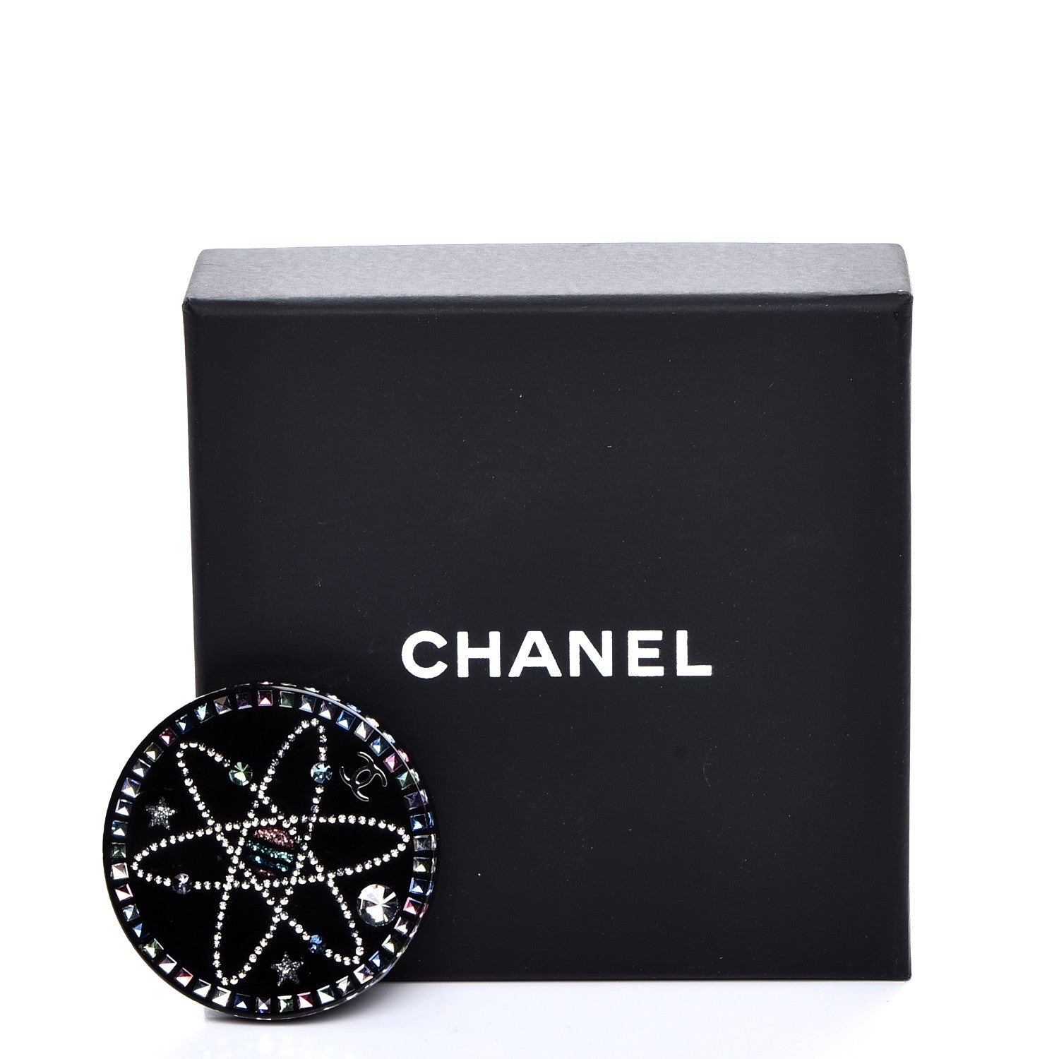 Chanel Glittered Resin Strass Brooch Black Pink 5 of 5
