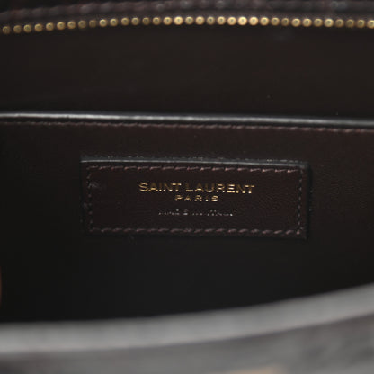 Saint Laurent Calfskin Crocodile Embossed Reverse Satchel Brown 6 of 8