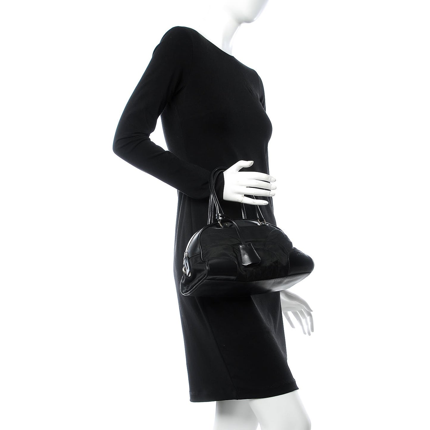 Tessuto Nylon Box Calf Bowling Bag Black