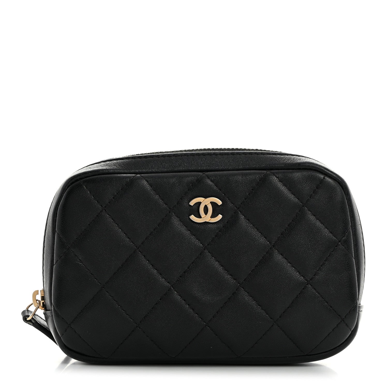 Chanel Lambskin Quilted Small Curvy Pouch Cosmetic Case Black 1 of 8
