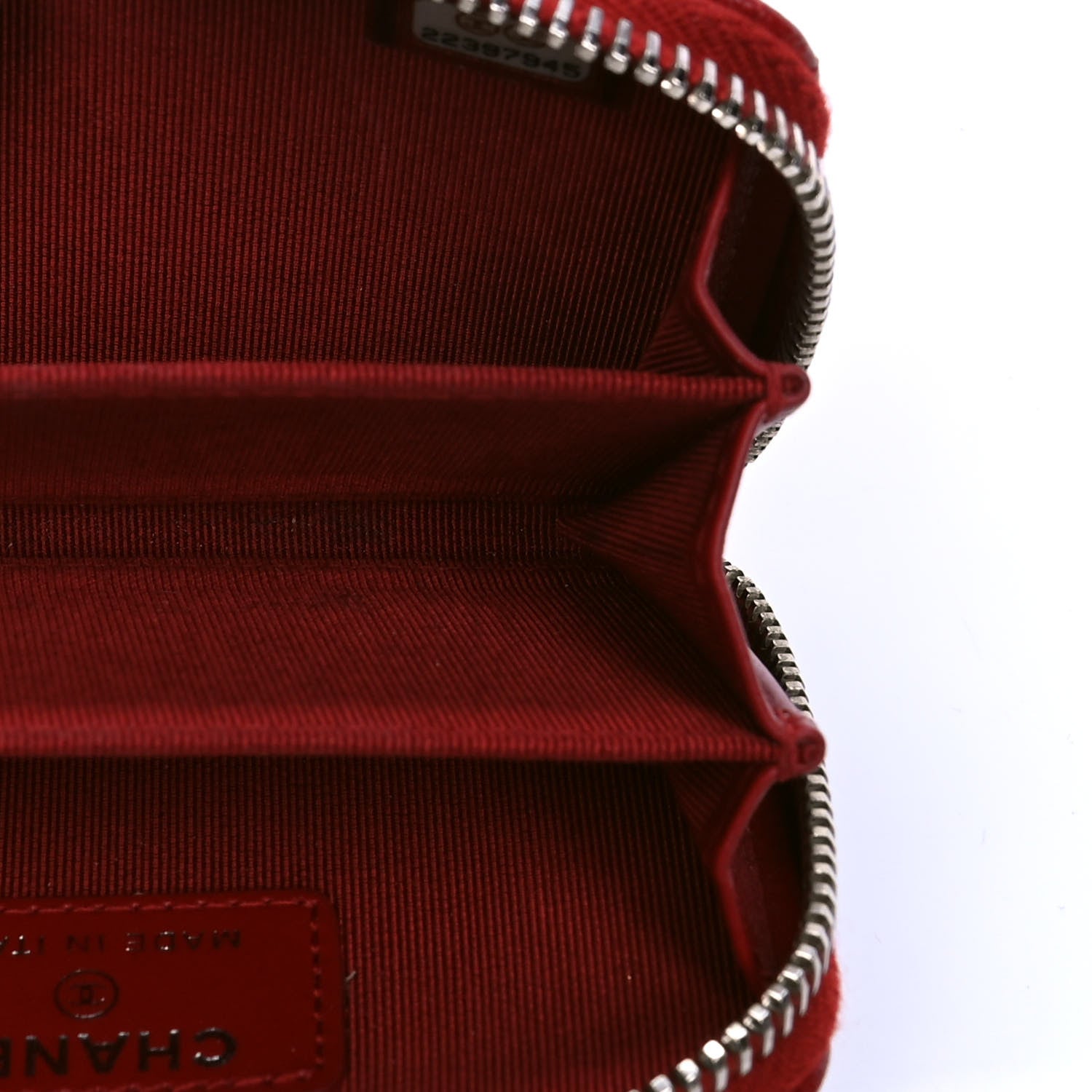 Chanel Caviar Chevron Quilted Small Zip Around Wallet Red 4 of 4