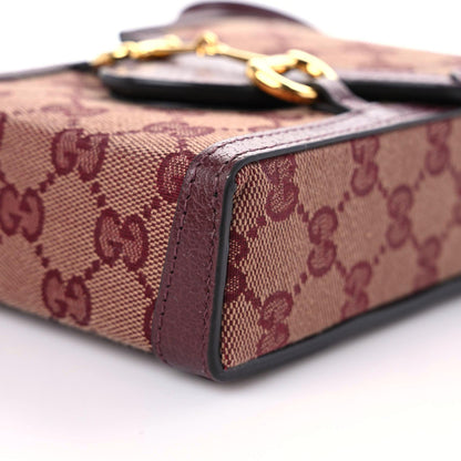 Gucci Monogram Textured Dollar Calfskin Mini Horsebit 1955 Crossbody Bag Sahara Rubino Chardonnay 8 of 10