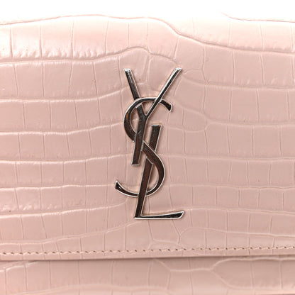 Saint Laurent Calfskin Crocodile Embossed Monogram Sunset Chain Wallet Soft Nude 14 of 15