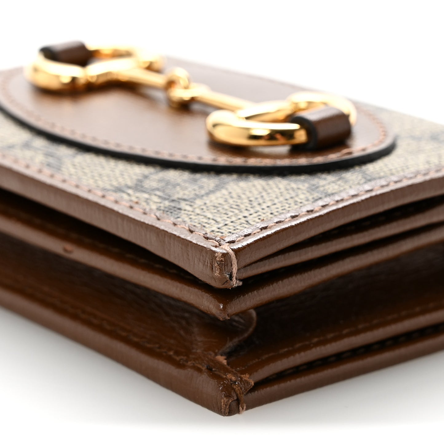 GG Supreme Monogram Horsebit 1955 Card Case Wallet Beige Ebony Brown Sugar