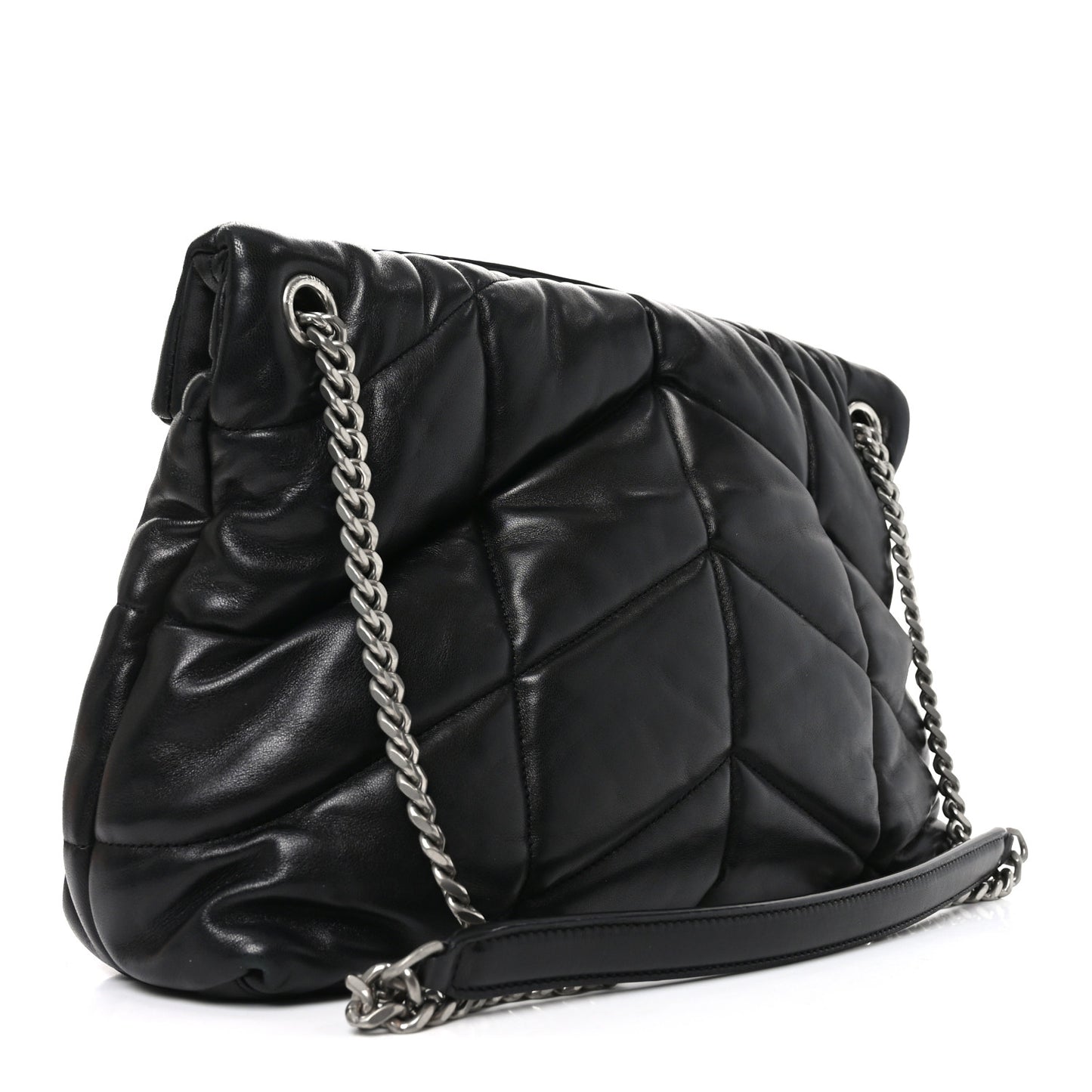 Lambskin Quilted Medium Loulou Puffer Monogram Chain Satchel Black