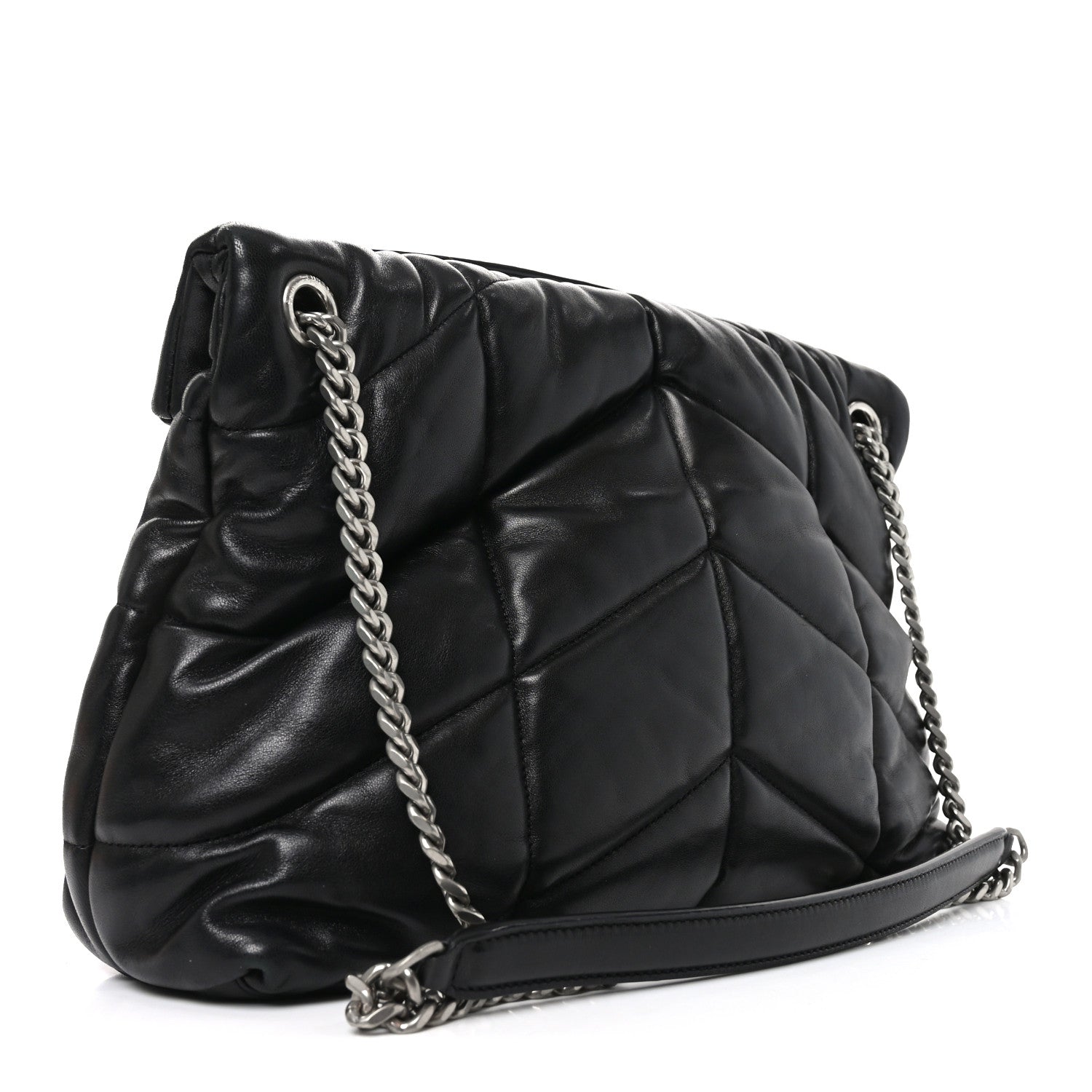 Saint Laurent Lambskin Quilted Medium Loulou Puffer Monogram Chain Satchel Black 3 of 10