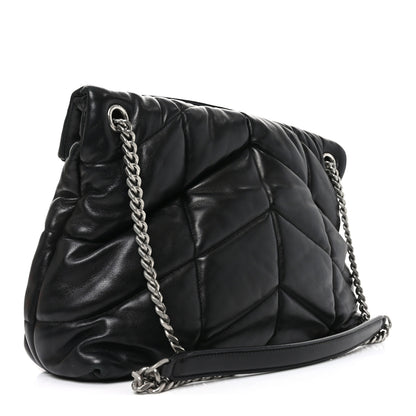 Saint Laurent Lambskin Quilted Medium Loulou Puffer Monogram Chain Satchel Black 3 of 10
