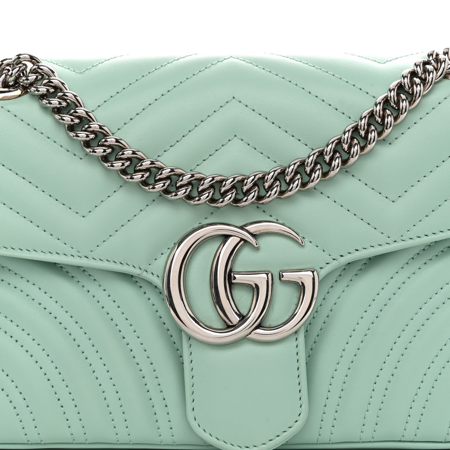 Gucci Calfskin Matelasse Small GG Marmont Shoulder Bag Water Green 7 of 10