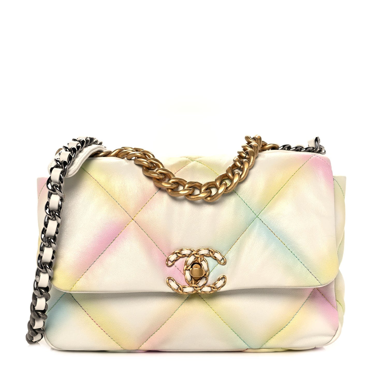 Printed Goatskin Quilted Medium Chanel 19 Flap White Multicolor