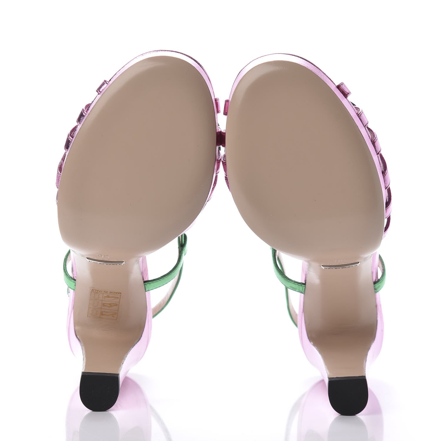 Gucci Metallic Nappa Crystal Zephyra Slingback Platform High Heel Sandals 36 Rosa Jasmine Green 5 of 7