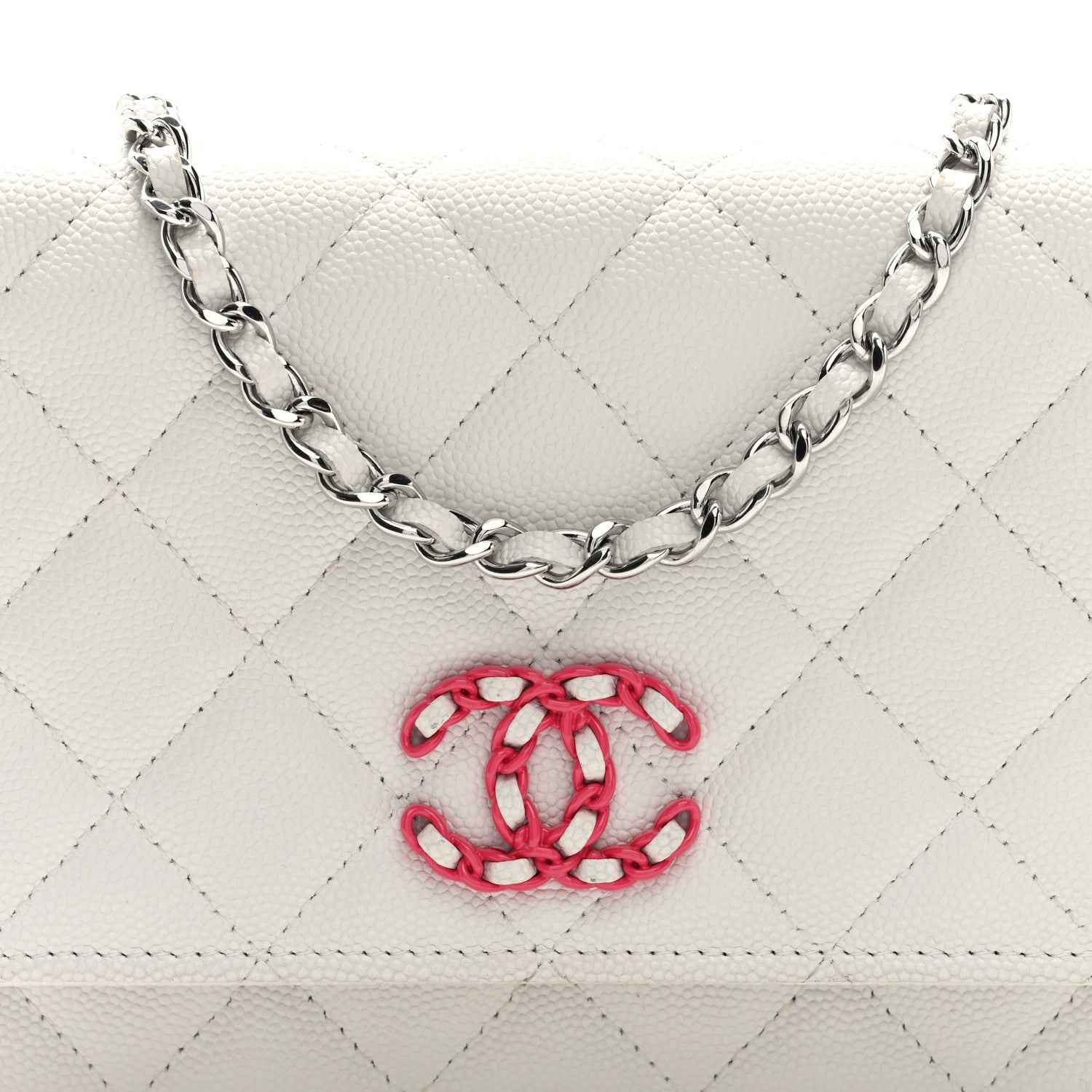 Chanel Caviar Quilted Chanel 19 Wallet on Chain WOC White Pink 7 of 10
