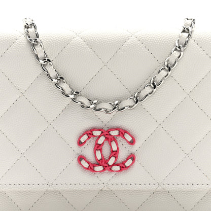 Chanel Caviar Quilted Chanel 19 Wallet on Chain WOC White Pink 7 of 10