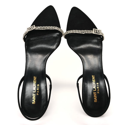Saint Laurent Crepe Satin Rendez Vous Slingback Sandals  38 Black 2 of 8