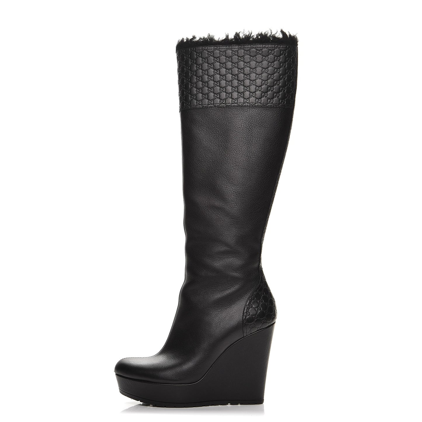 Microguccissima Shearling High Wedge Boots 36.5 Black