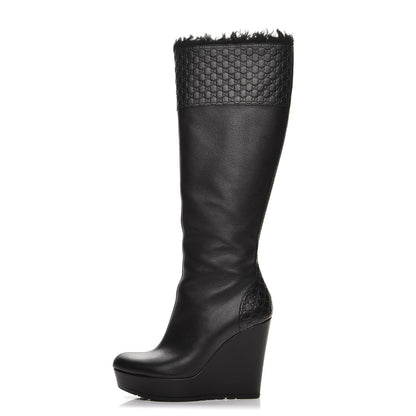 Gucci Microguccissima Shearling High Wedge Boots 36.5 Black 1 of 14