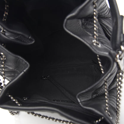 Chanel Deerskin Chevron Large CC Chain Bucket Drawstring Bag Black 4 of 9