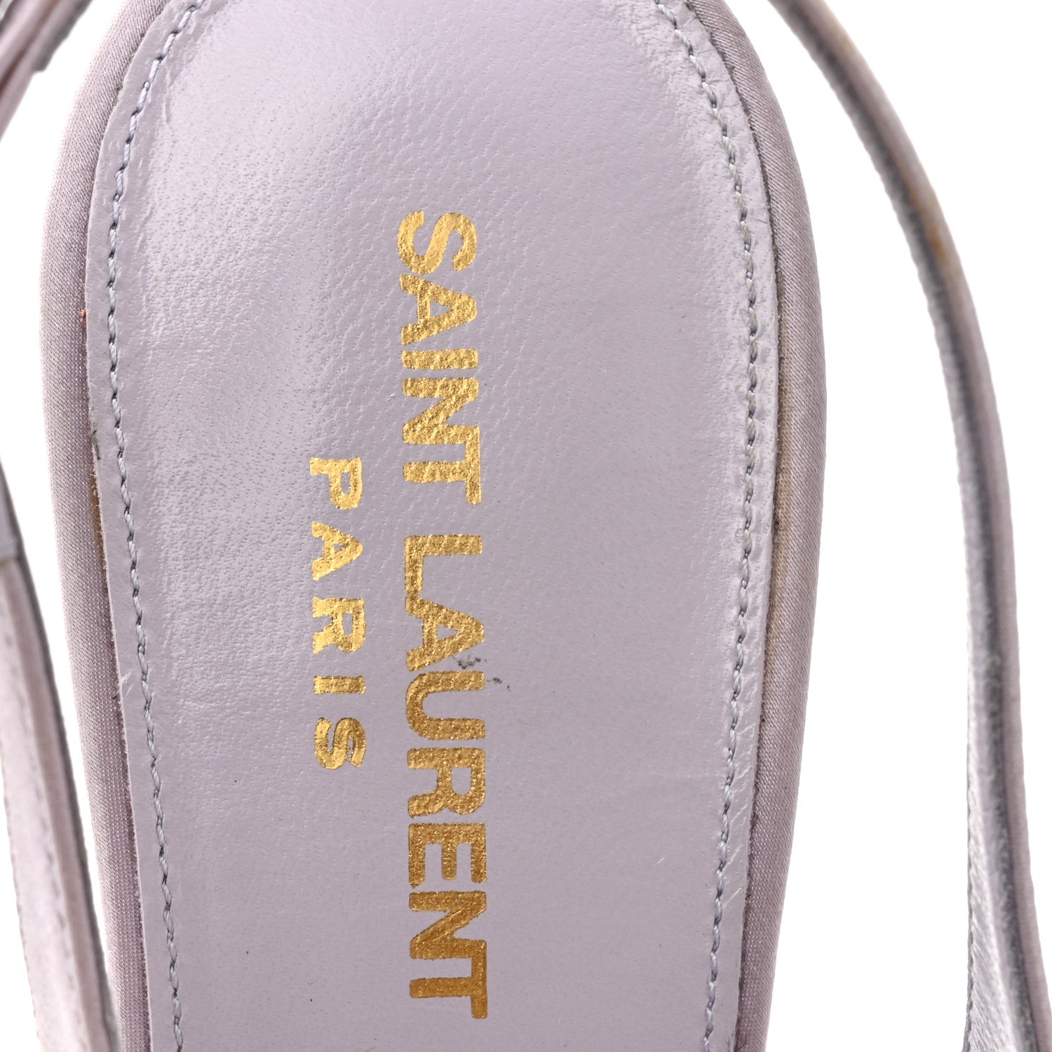 Saint Laurent Crepe Satin Blanco Feathered Sandals 38 Poly Grey 9 of 11