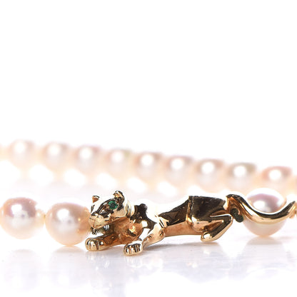 Cartier 18K Yellow Gold Emerald Akoya Pearl 6.5-7mm Panthère De Necklace 4 of 7