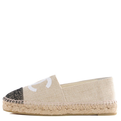 Chanel Toile Sequin CC Espadrilles 38 Beige Black 2 of 18