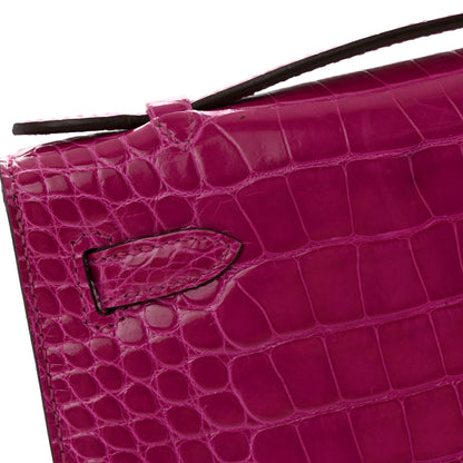 Hermes Shiny Alligator Kelly Pochette Rose Scheherazade 12 of 14