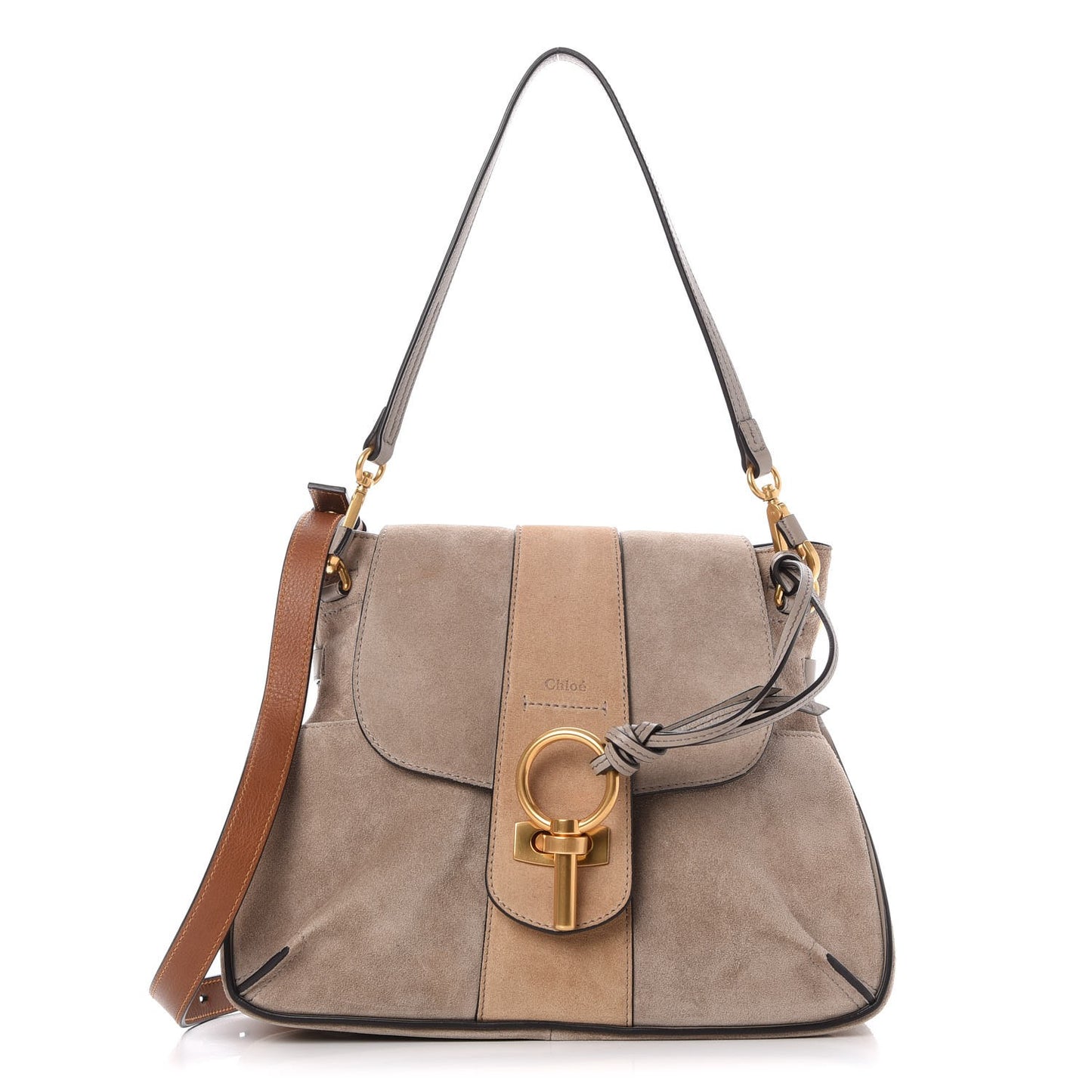 Suede Calfskin Small Lexa Shoulder Bag Motty Grey