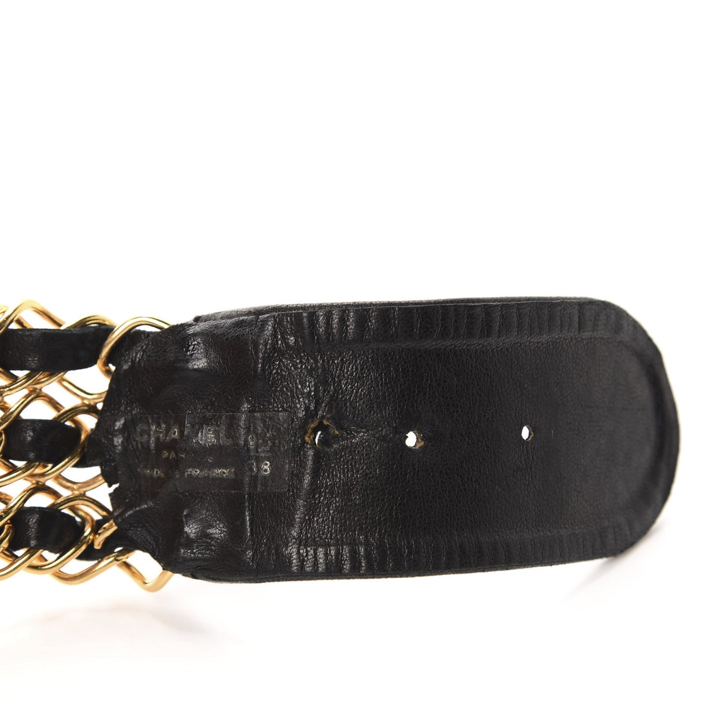 Lambskin Chain Wide CC Belt 95 38 Black Gold