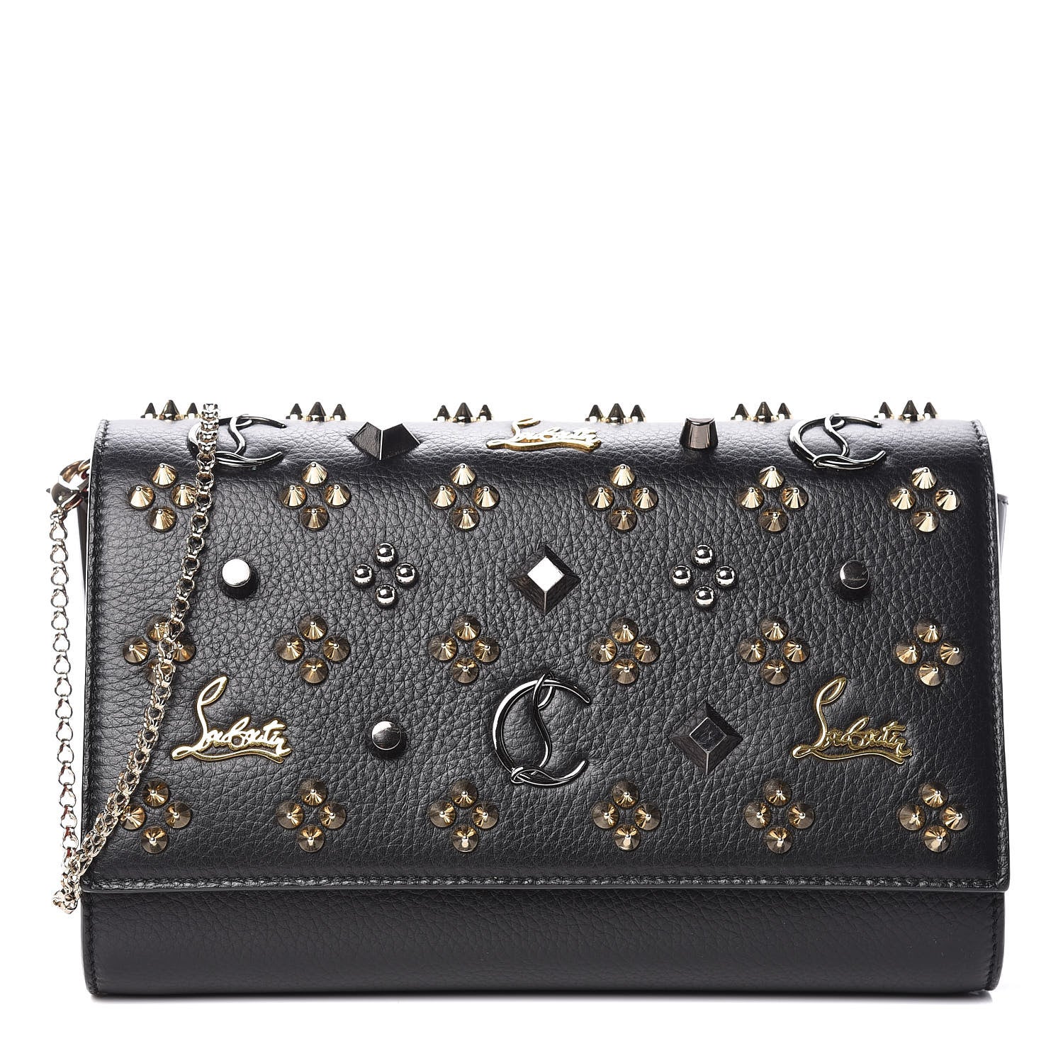 Christian Louboutin Grained Calfskin Spikes Loubinthesky Paloma Wallet On Chain Black Multimetal 1 of 10