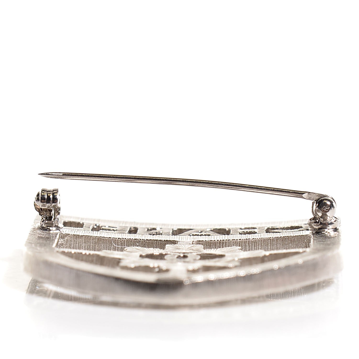 Chanel Crystal CC Shield Brooch Silver 3 of 4