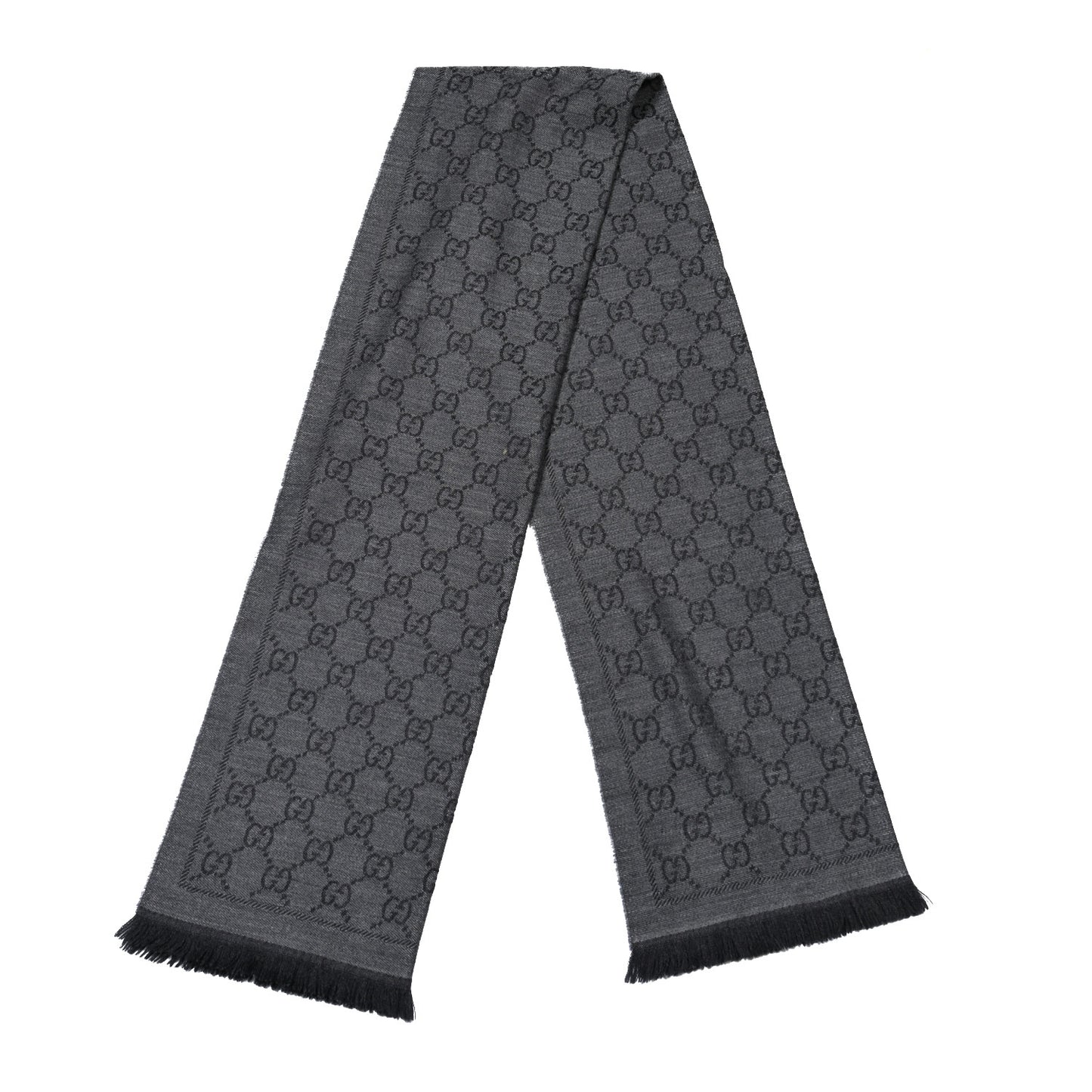 Wool Jacquard GG Monogram Sten Fringe Scarf Anthracite Black
