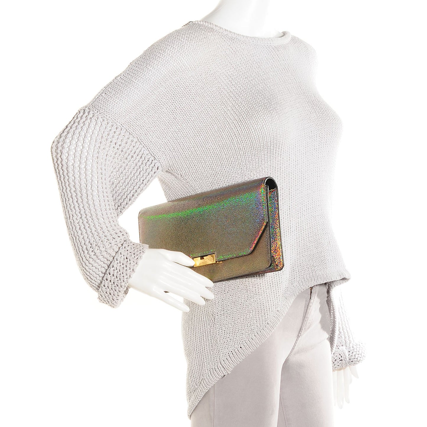 Metallic Crackled Calfskin 58 Clutch Fawn