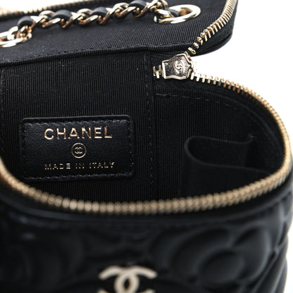 Chanel Lambskin Camellia Embossed Mini Vanity Case With Chain Black 6 of 10