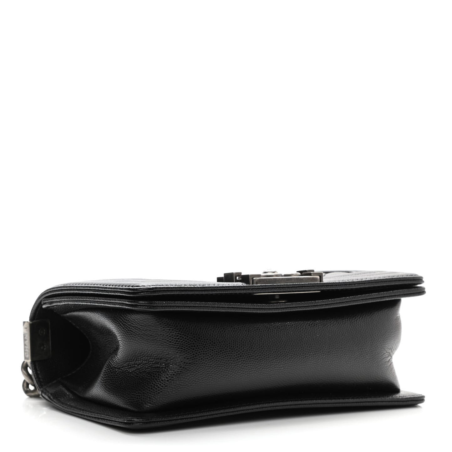 Caviar Chevron Quilted Small Boy Flap Black