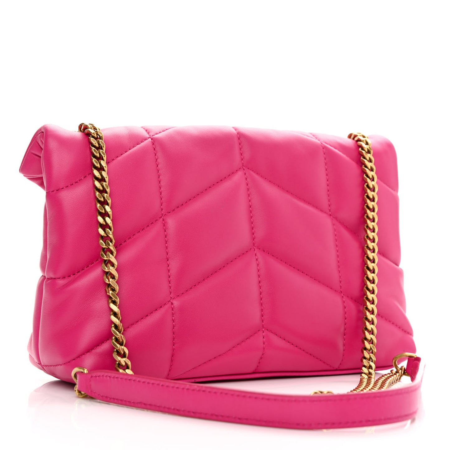 Lambskin Quilted Toy Loulou Puffer Monogram Chain Satchel Bubblegum
