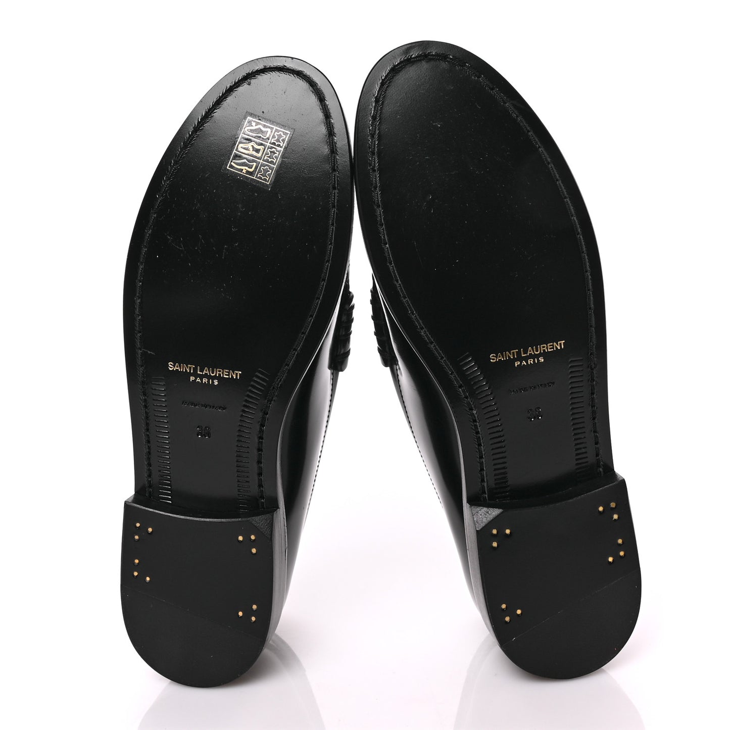 Patent Calfskin Penny Loafers 36 Black