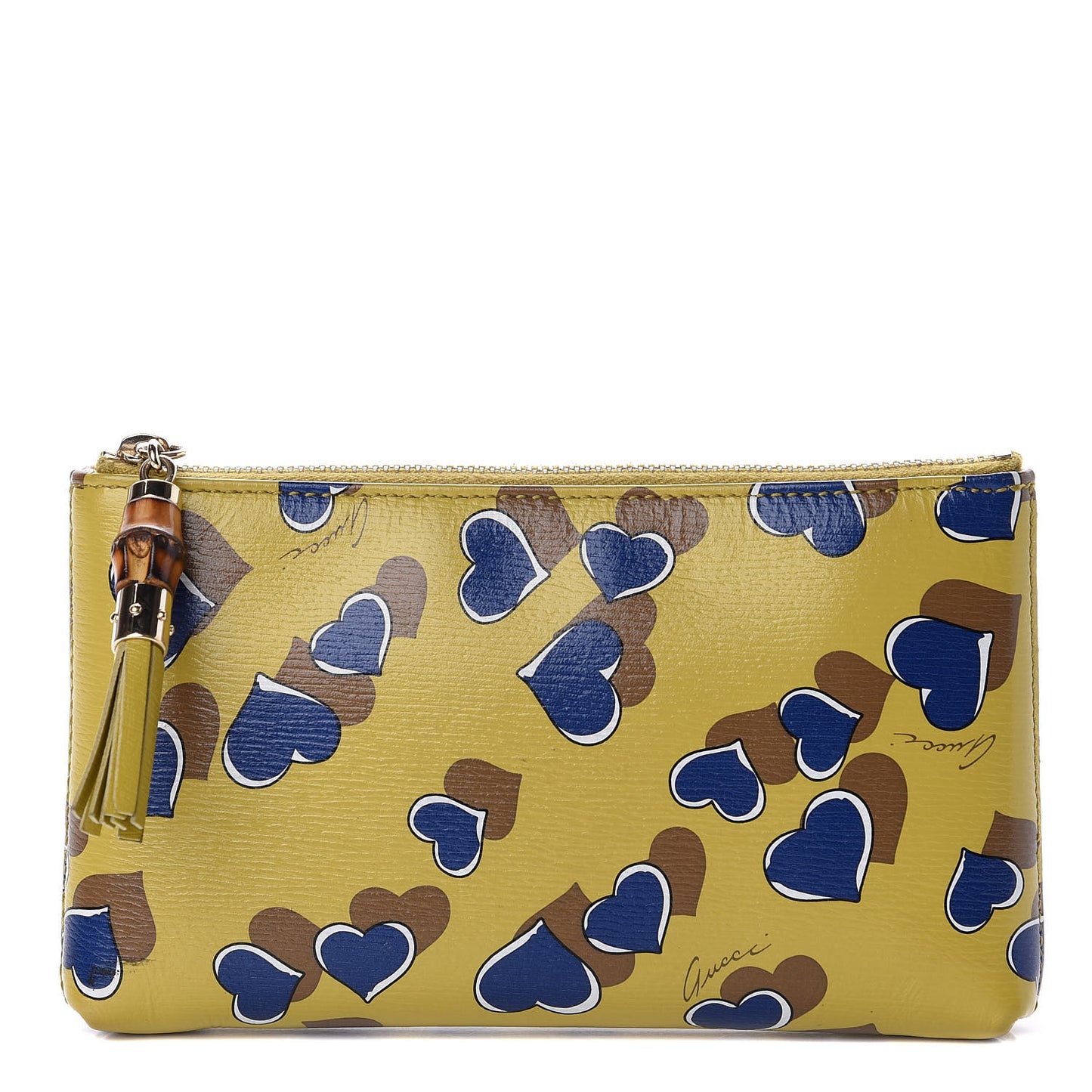 Calfskin Heartbeat Print Small Pouch Yellow