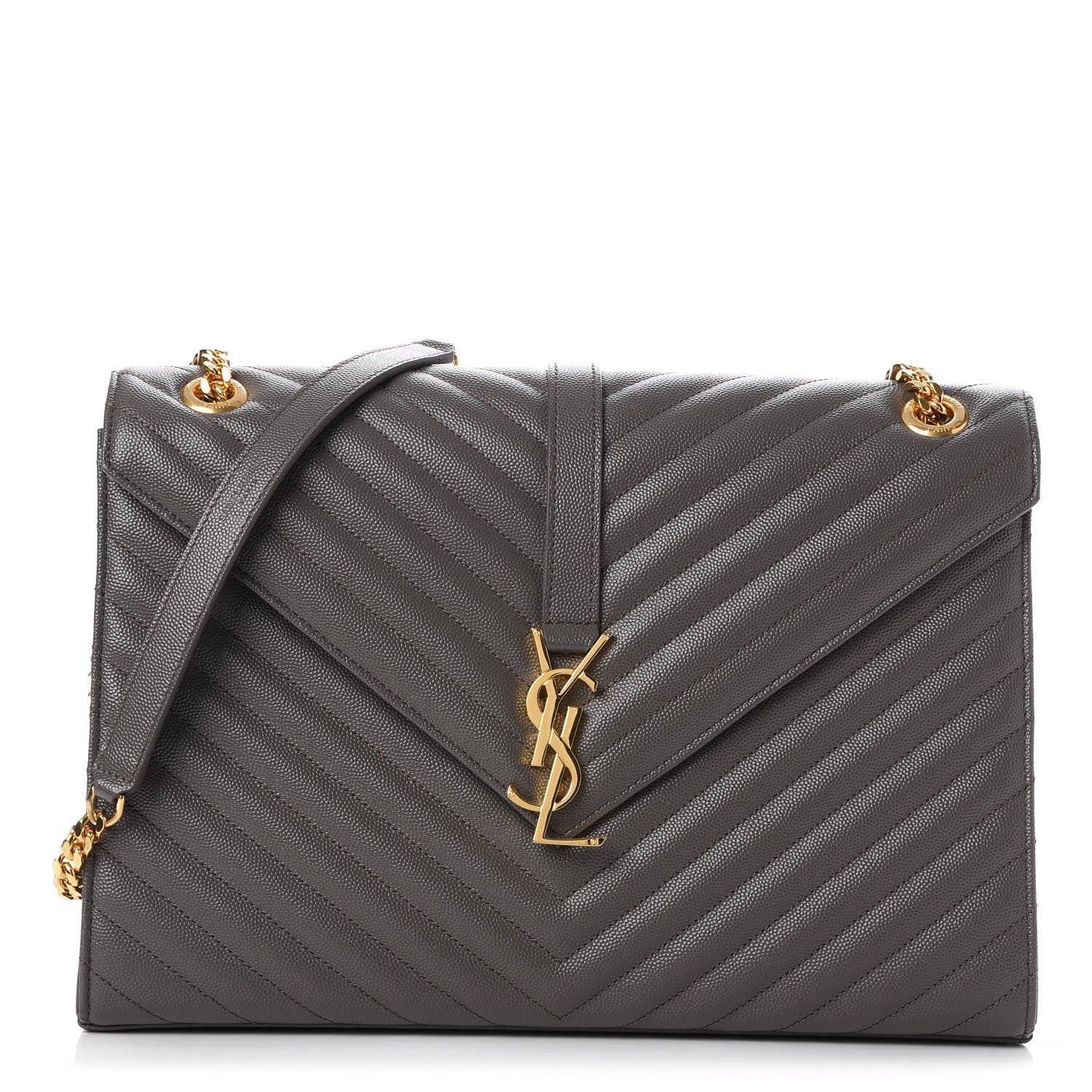 Saint Laurent Grain De Poudre Matelasse Chevron Large Monogram Satchel Earth 1 of 7