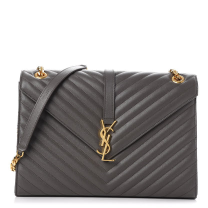 Saint Laurent Grain De Poudre Matelasse Chevron Large Monogram Satchel Earth 1 of 7