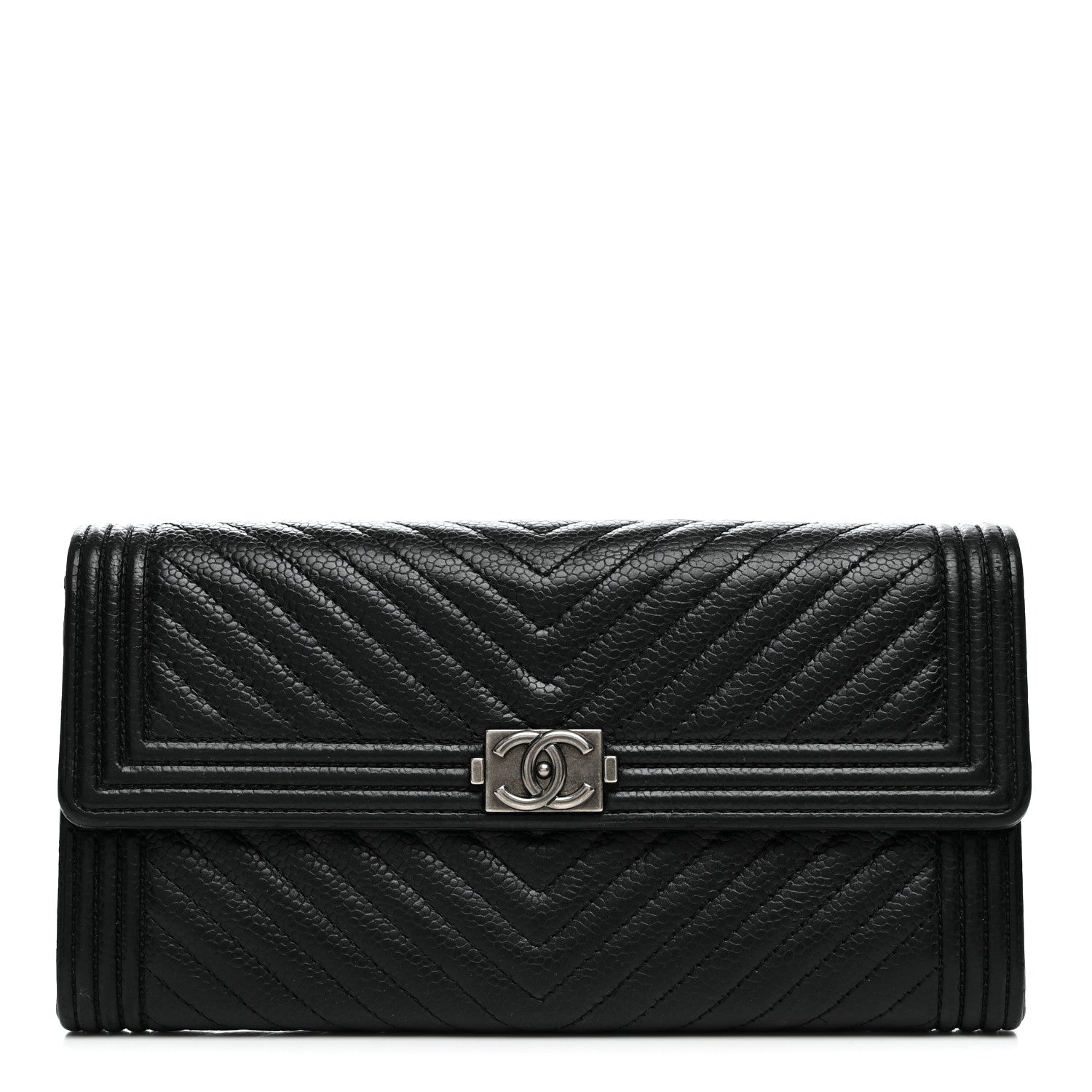 Chanel Caviar Chevron Quilted Boy Flap Wallet Black 1 of 8