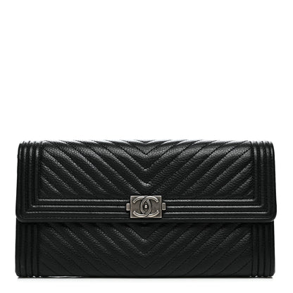 Chanel Caviar Chevron Quilted Boy Flap Wallet Black 1 of 8