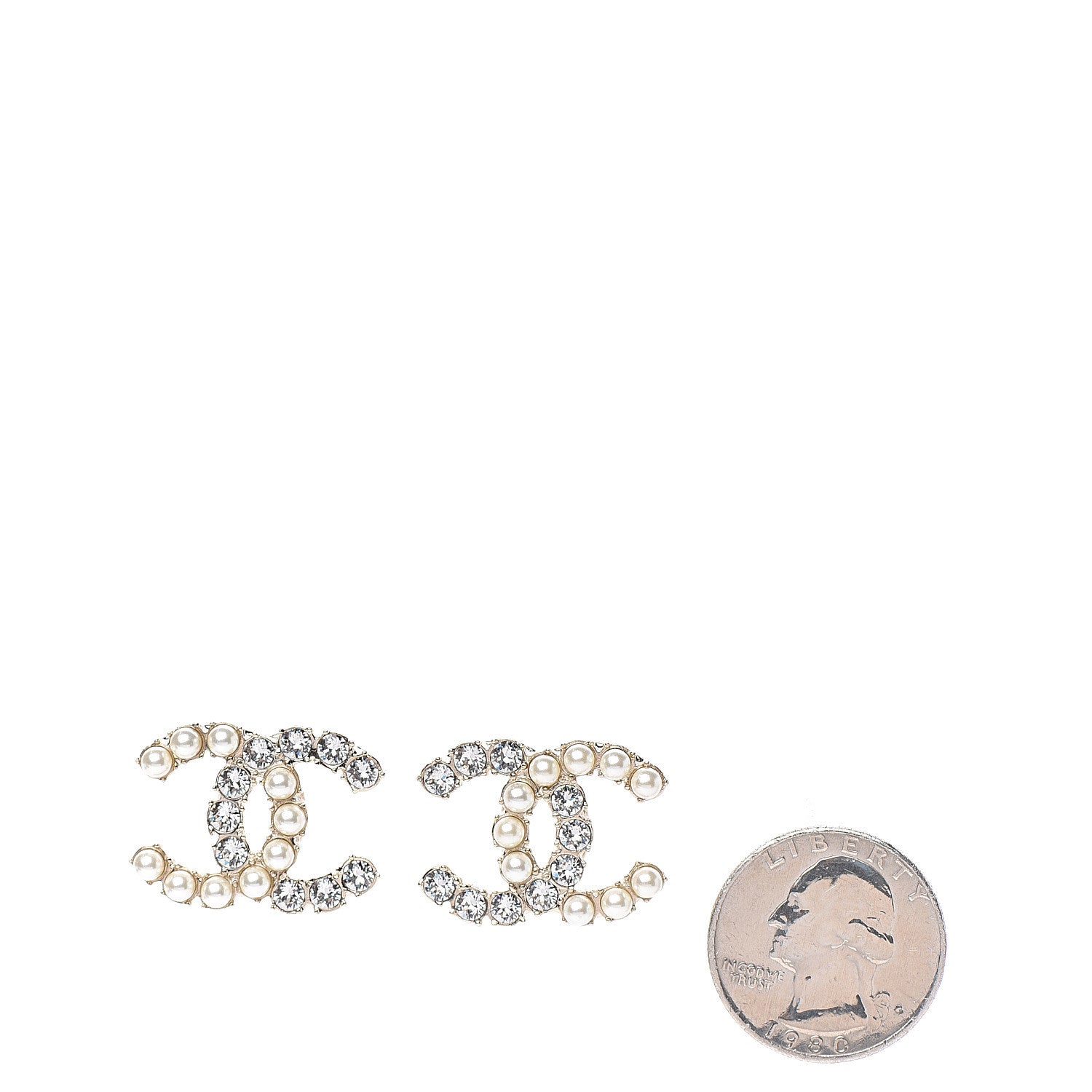 Chanel Crystal Pearl CC Dazzling Domino Earrings Gold 2 of 5